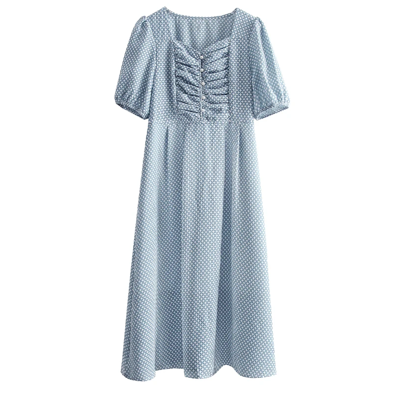 

Elegant White Vintage Party Dress Lady France Style Romantic Puff Sleeve Blue Long Dress Women Plus Size Summer 2021 New Arrival