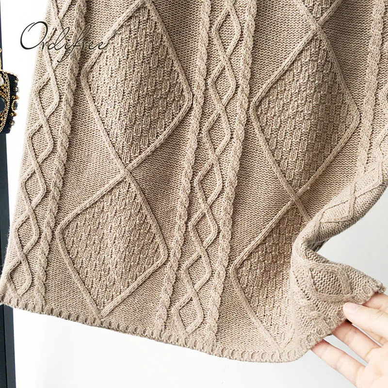 

Ordifree 2021 Autumn Winter Women Knitted Skirt Vintage Warm Thick Loose Casual High Waist Sweater Skirt