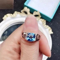 new 925 silver inlaid natural topaz ring mens ring simple and elegant dignified and elegant