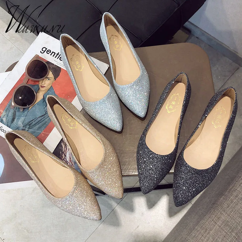Туфли женские на плоской подошве роскошные вечерние туфли с блестками