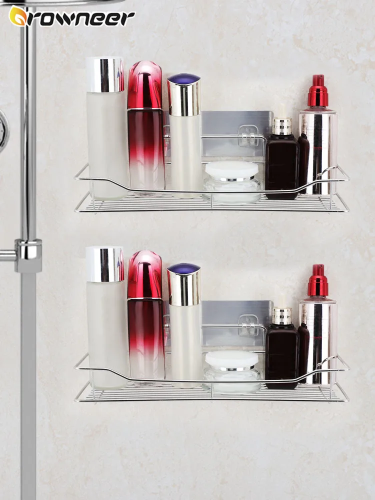 

Stainless Steel Shower Storage Holder Rack Organizer Punch-Free Household Kitchen Bathroom Toilet Wall Hanging Storage Rack