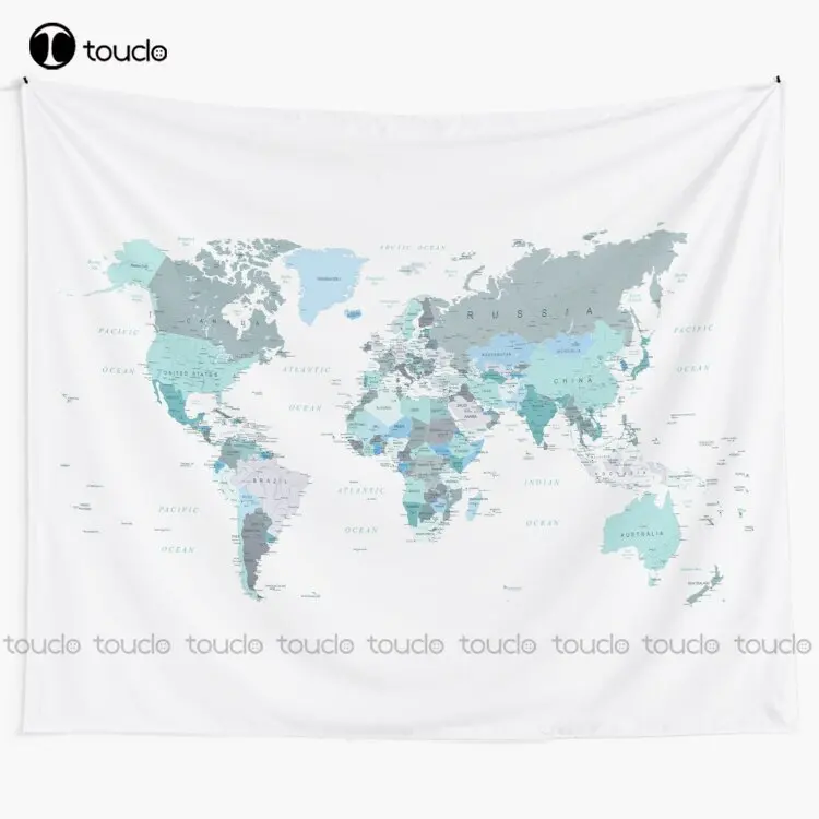

Map Of The World In Shades Of Teal Tapestry Tapestry Wall Hanging For Living Room Bedroom Dorm Room Home Decor Printed Tapestry