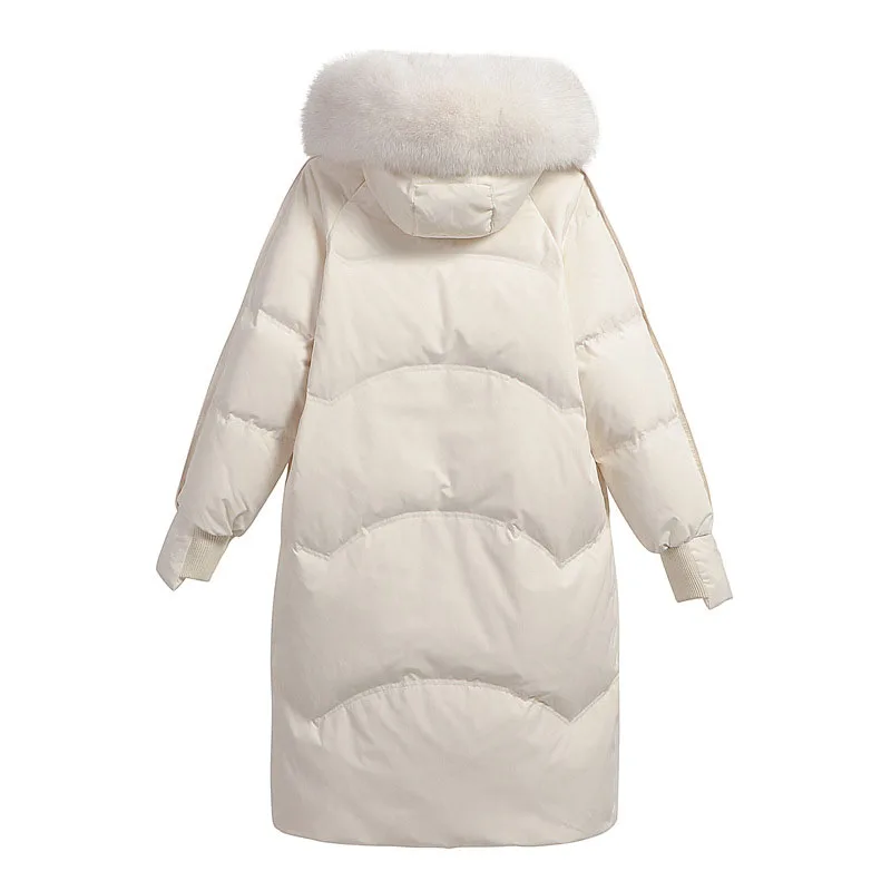 

2021 new style big fur collar Korean fashion white down jacket women long over-the-knee white duck down winter jacket tide