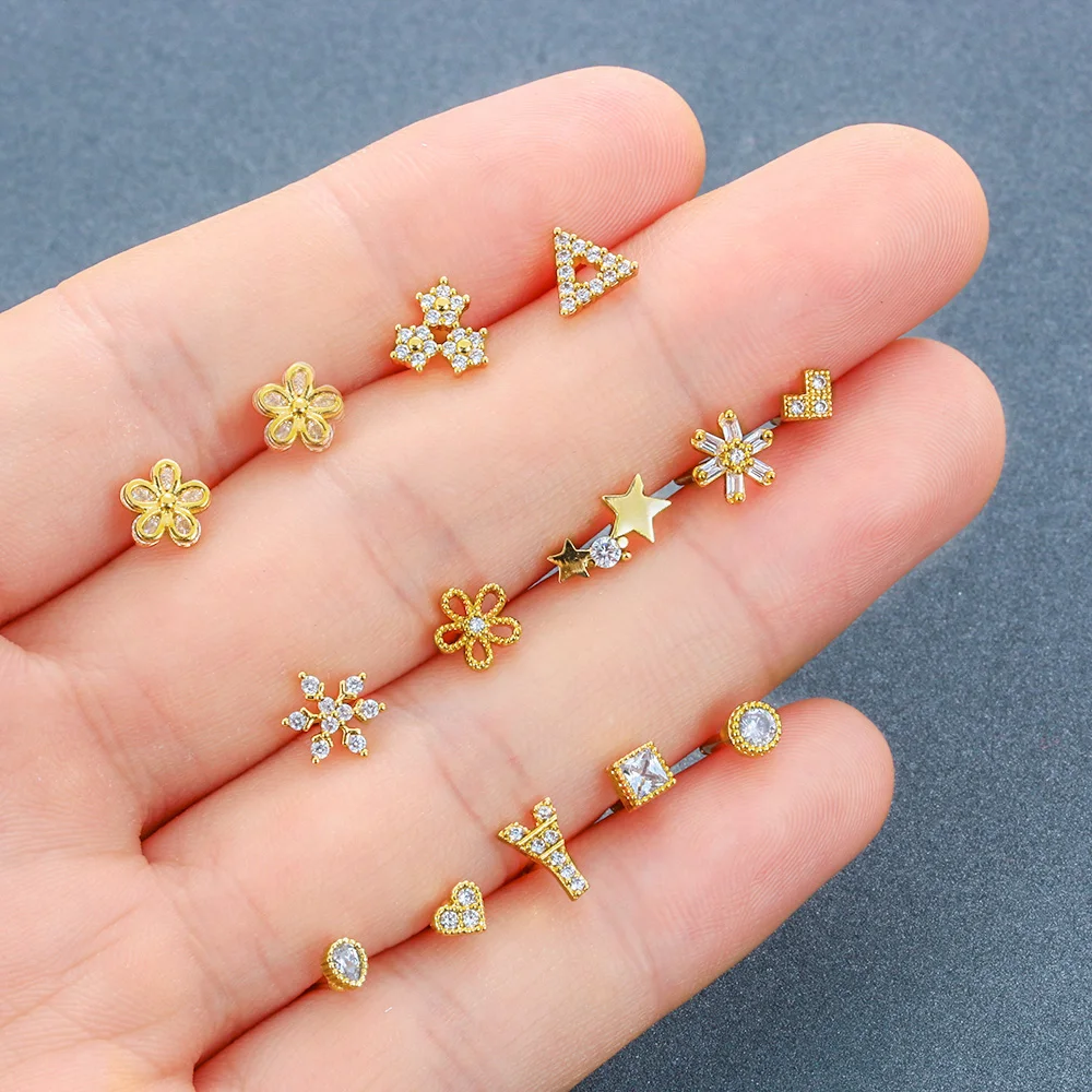 Серьги гвоздики из нержавеющей стали с фианитами ювелирные изделия Для Пирсинга