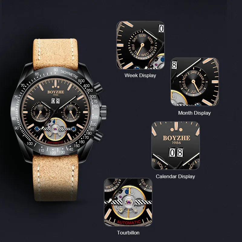 Часы BOYZHE Мужские механические Автоматические полые водонепроницаемые