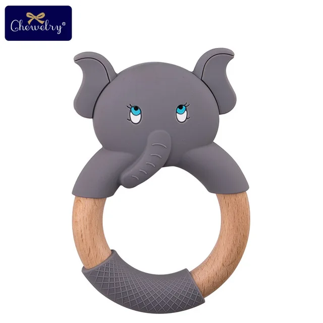 Gray Elephant 1 шт. Детские Прорезыватели силиконовая мышь грызуны Силиконовые Прорезыватели деревянное кольцо деревянный Прорезыватель коляска белка для детей товары игрушки - Цвет: Gray Elephant