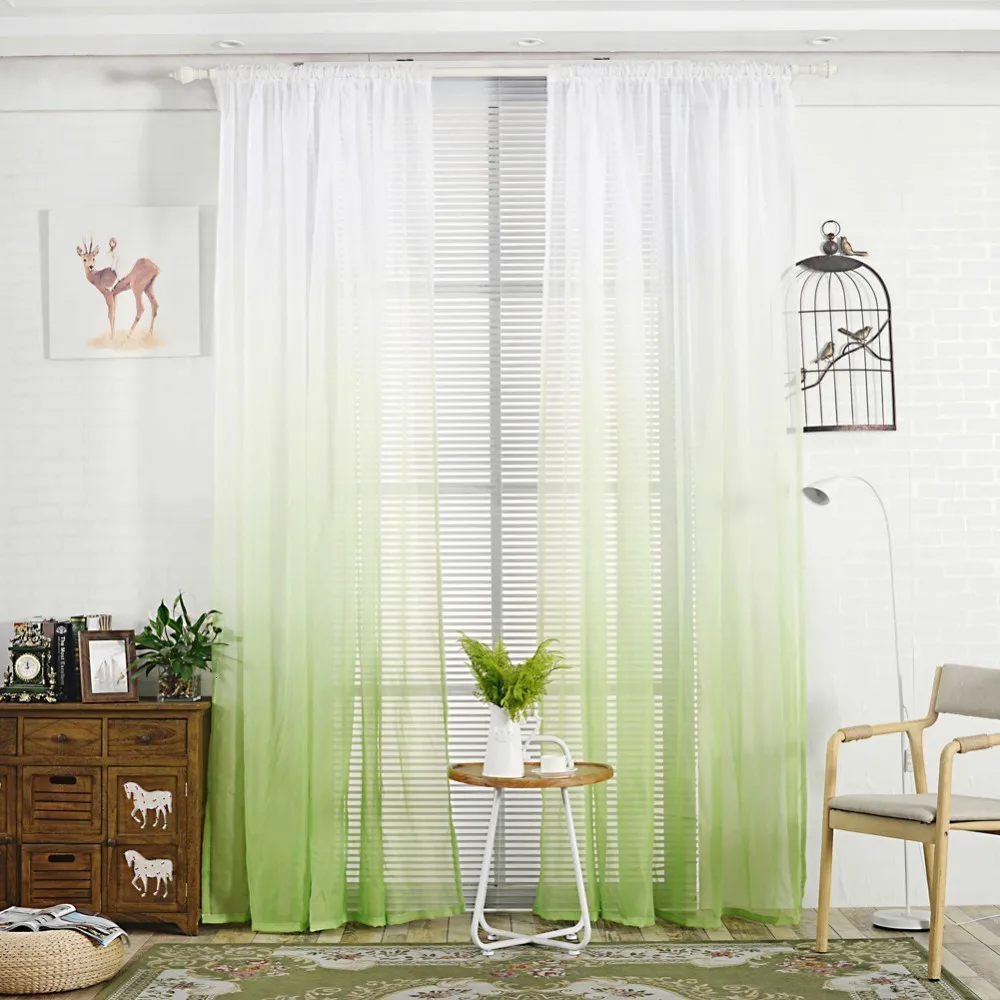 INS Curtains Gradient Color Print Voile Gray Window Modern Living Room Tulle Sheer Fabrics Rideaux Cortinas | Дом и сад