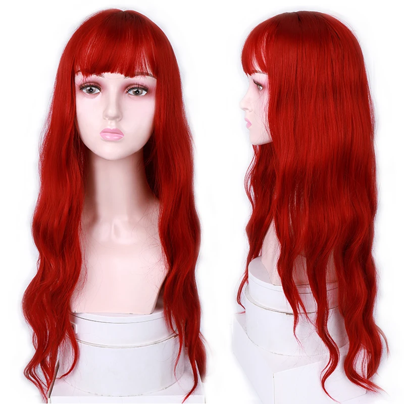 Длинные красные женские парики MUMUPI 26 дюймов с челкой термостойкие синтетические