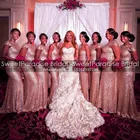 Длинное платье для подружки невесты, розовое, с блестками, с коротким рукавом, с воротником-русалкой, украшенным камнями, в африканском стиле, для гостей на свадьбу, вечеринку