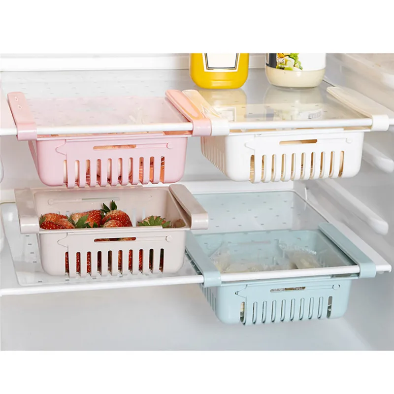 Kitchen Organizer Adjustable Refrigerator Storage Rack Fridge Freezer Shelf Holder Pull-out Drawer Organiser Space Saver Tool