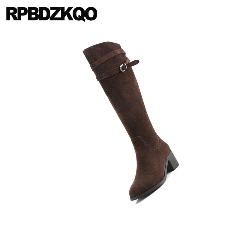 Круглый носок пояса с мехом сапоги выше колена на высоком толстом каблуке