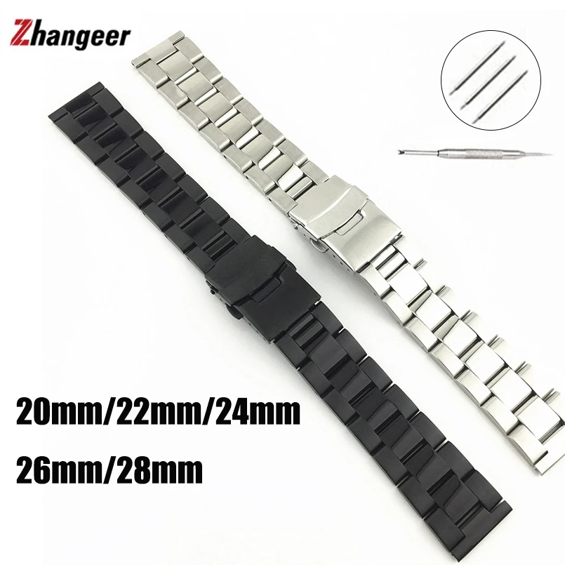 Watch Band 20mm 22mm 24mm 26mm 28mm Bracelet Solid Stainless Steel Band Replacement Watches Strap Double Lock Buckle Wristband