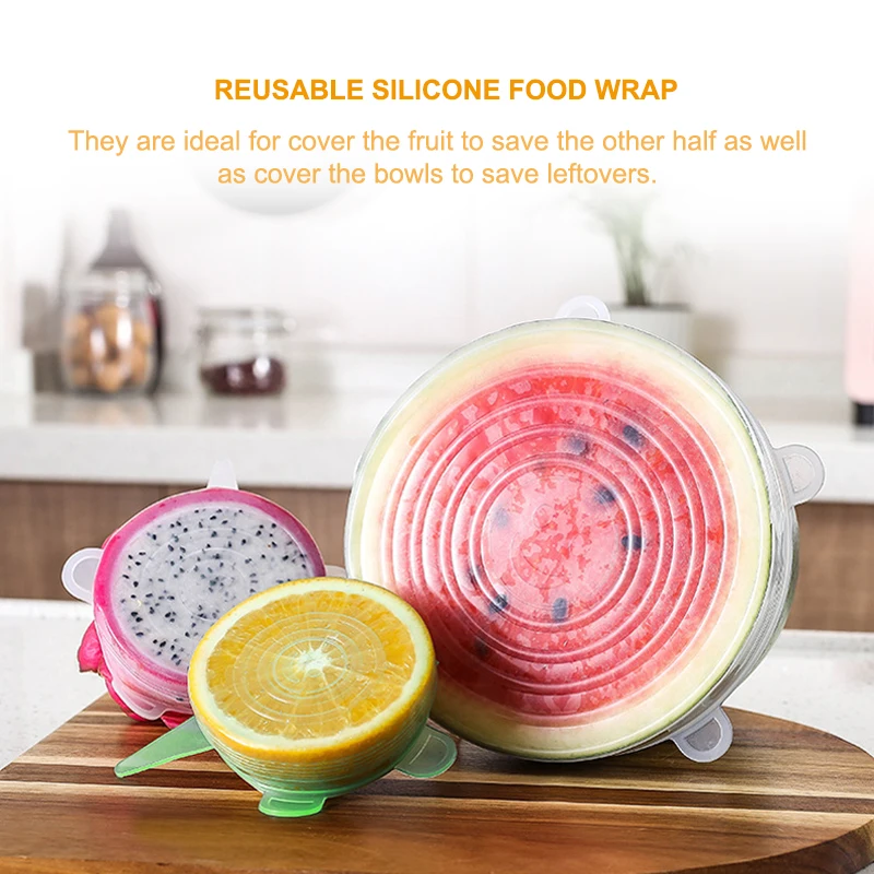 6Pcs Silicone Food Preservation Cover Silicone Lid Reusable Preservation Covers Kitchen Accessories Bowl Seal Food Storage Wrap