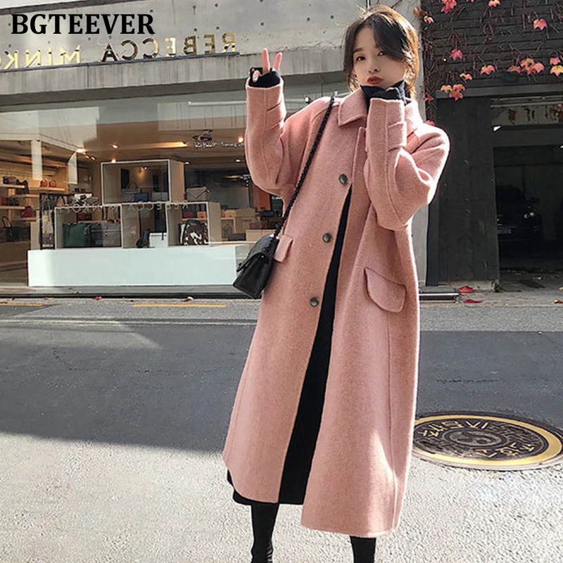 BGTEEVER элегантное женское пальто однобортное с карманами Осень зима смесь