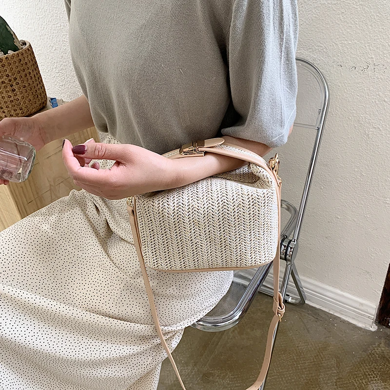 Сумки на плечо женская Соломенная Сумка мини квадратная дизайнерская маленькая