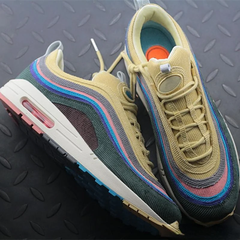 

2021 New 97 Sean Wotherspoon Men Women Running Shoes Top 97s Women Vivid Sulfur Multi Yellow Blue Hybrid Sports shoes