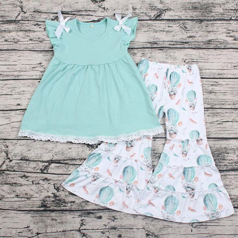 Spring Toddler Kids Clothing Sets Cotton Tops Hor Air Balloon Pants 2Pcs Easter Style Baby Girl Clothes Children Set