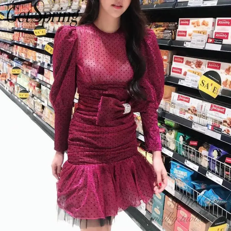 Getвесна женское платье длинный рукав в горошек с принтом рыбий хвост платья