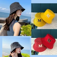 ht123 men women letter printed bucket hat hip hop fisherman panama hats letter m embroidery cotton outdoor summer casual bucket