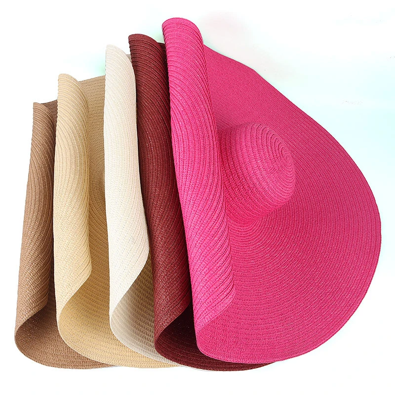 

Fashion 25CM Wide Brim Oversized Beach Hats For Women Large Straw Hat UV Protection Foldable Sun Shade Hat Wholesale