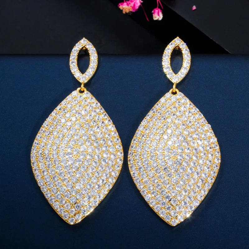 Женские длинные серьги подвески CWWZircons свадебные и вечерние сережки из