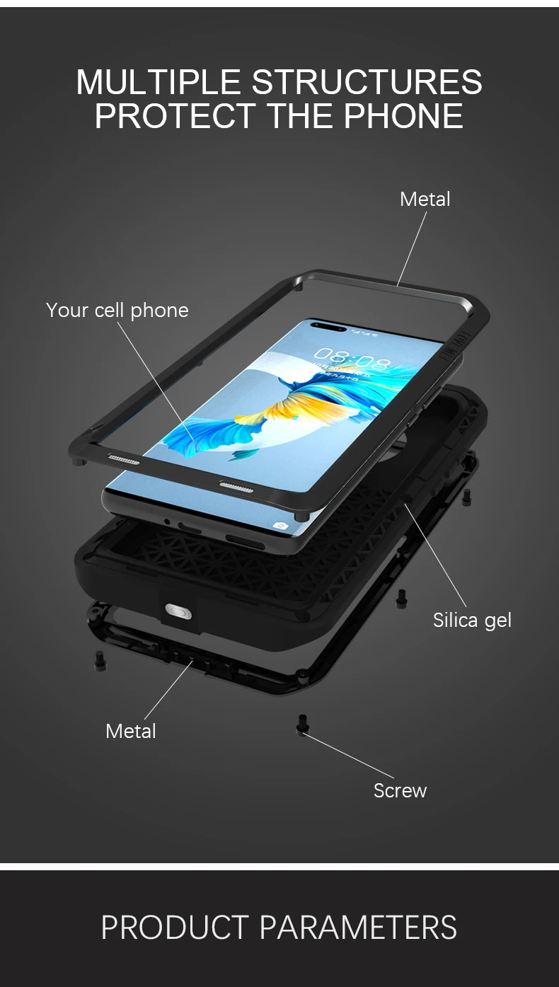 

Aluminum Metal Armor Case For HUAWEI Mate 40 Waterproof Shockproof Dirt Dust Proof Heavy Duty 360 Full Protection Cover Shell