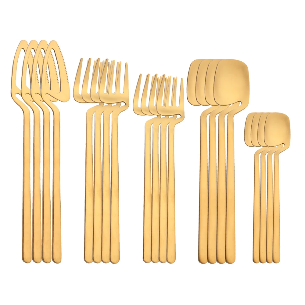 

20Pcs Gold Matte Cutlery Set 18/10 Stainless Steel Dinnerware Set Knife Dessert Fork Spoon Silverware Set Kitchen FlatwareSet