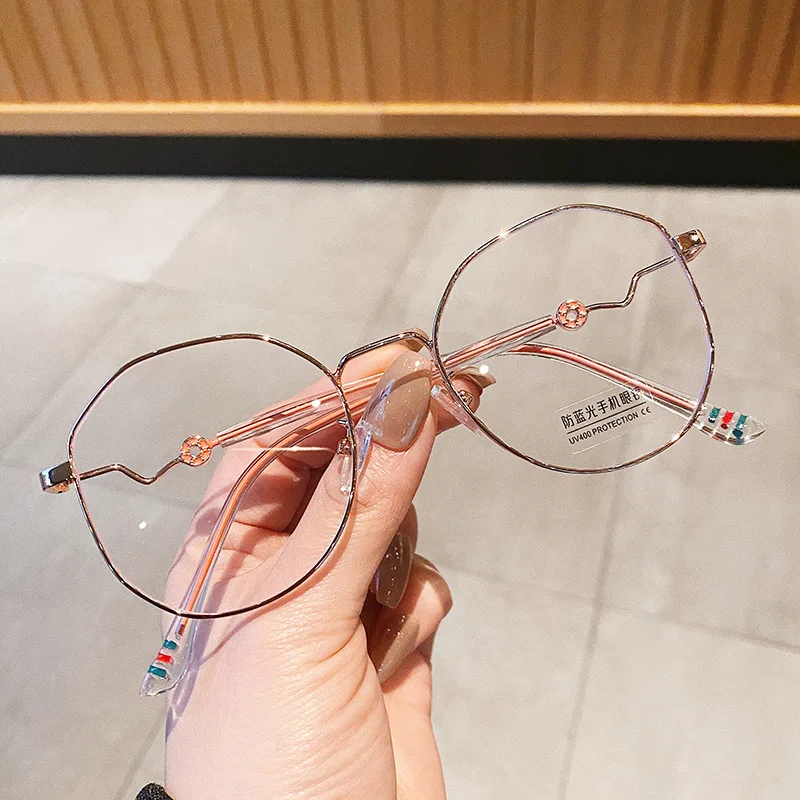 

Fashion Rose Gold Round Glasses Frame Women Bent Leg Glasses Blue Light Blocking Glasses Oculos feminino Computer Eye Protection