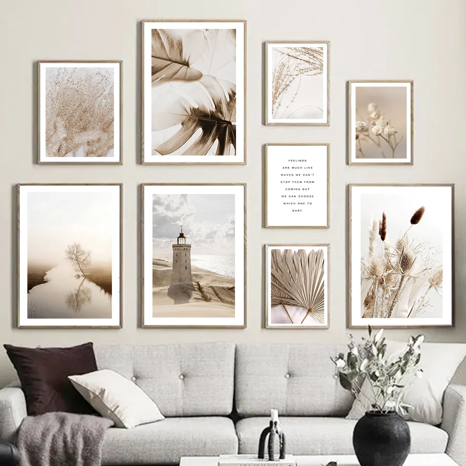 

River Palm Leaf Monstera Dandelion Beige Plant Nordic Wall Art Canvas Painting Posters And Prints Pictures For Living Room Decor