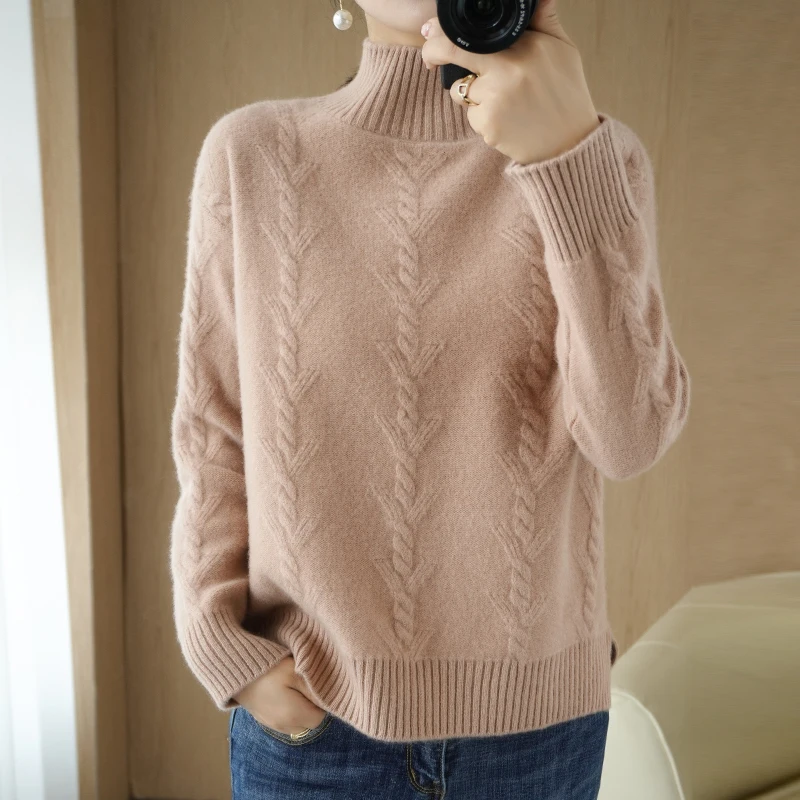 adohon 2020 woman winter 100% Cashmere sweaters autumn knitted Pullovers High Quality Warm Female thickening Turtleneck
