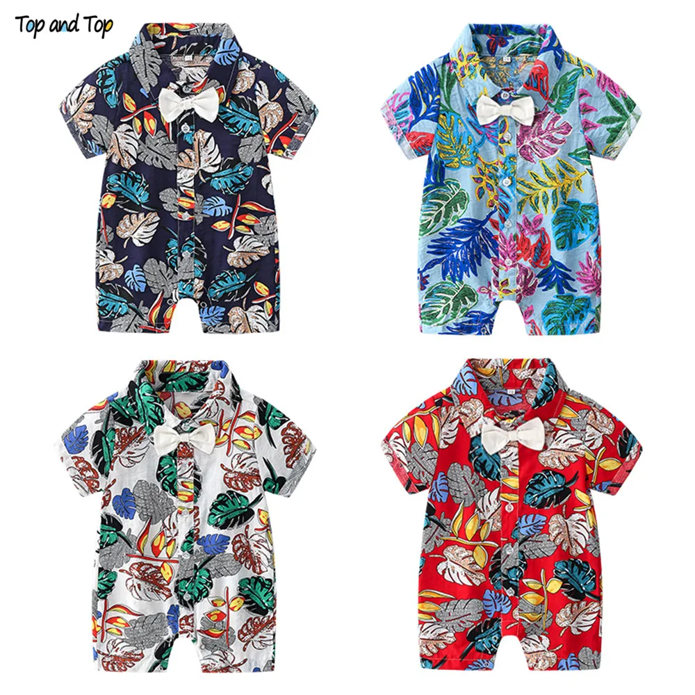 Top and Fashion Beach Style Summer Baby Boys Romper Short Sleeve Gentleman Infant Jumpsuit Newborn Boy Formal Clothes |