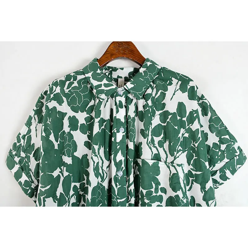 

XITAO Flowers Print Dress Summer New Contrast Color Polo Collar Mini Shirt Dress Casual Loose Fashion Temperament Women WMD0501