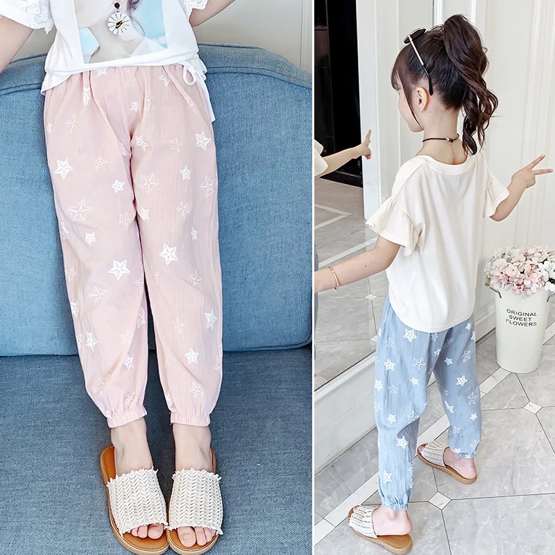 

Girls' Mosquito Pants 2021 New Summer Pants Fashion Children's Middle-aged Kids Lantern Casual Pants