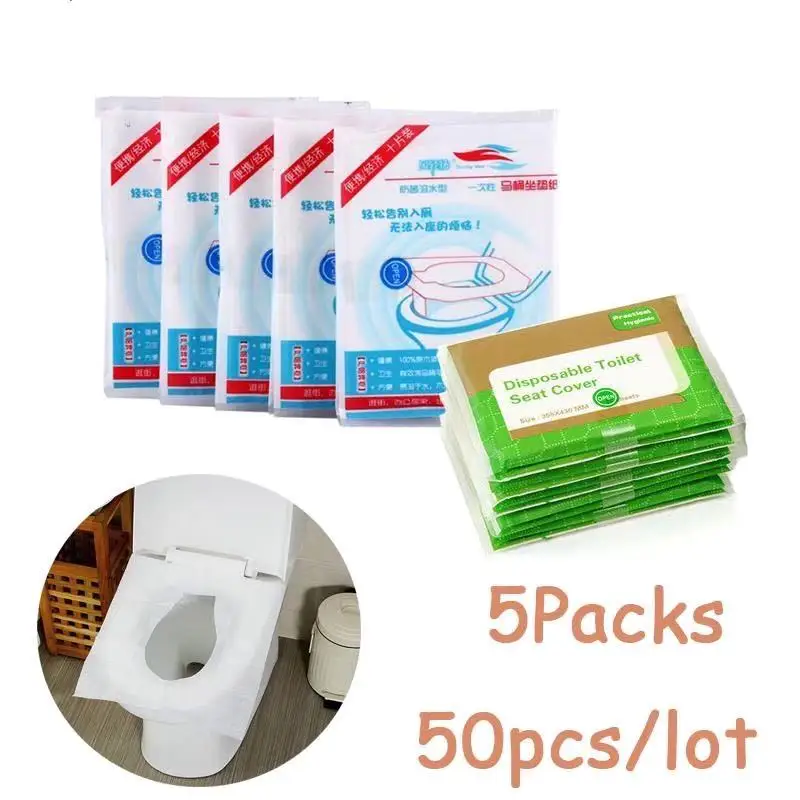 5packs 50pcs/lot Disposable Toilet Seat Cover 100% Waterproof Safety Travel/Camping Bathroom Accessiories Mat Portable RQX