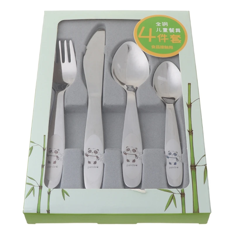 

4pcs/set Baby Teaspoon Spoon Food Feeding Fork Knife Utensils Set Stainless Steel Kids Learning Eating Habit Children 69HE