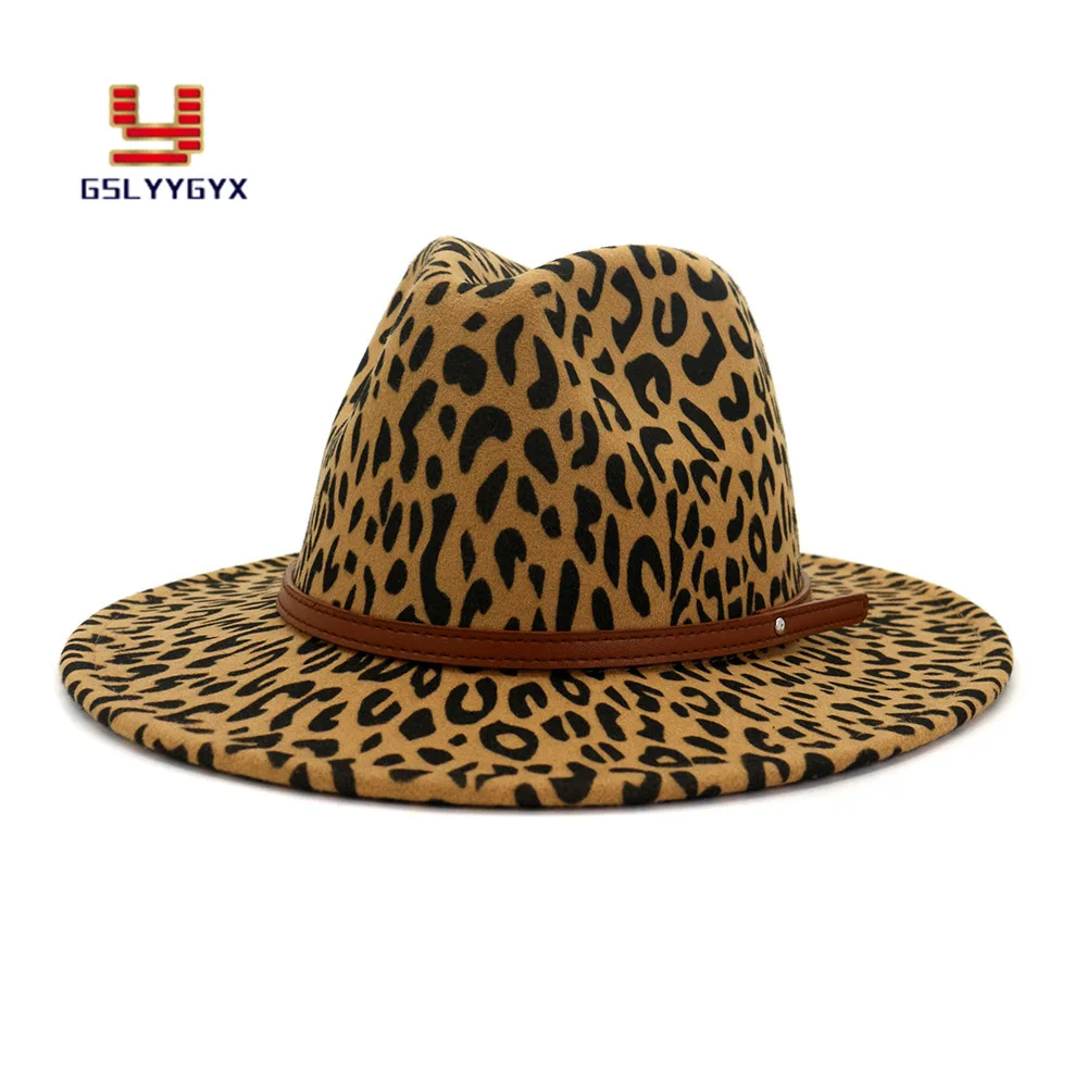 2020 Hot Sell High Quality Leopard Fall Winter Jazz Panama Fedora Hat with Wide Brim Camel Grey Beige and Caps | Аксессуары для