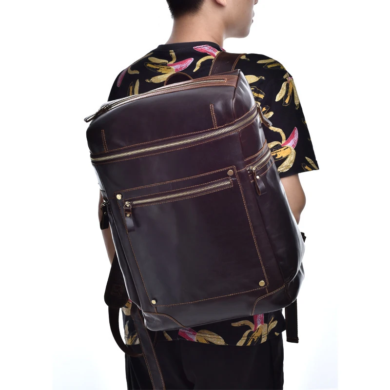 

New Brand 100% Genuine Leather Men Backpacks Vintage Real Natural Leather Student Backpack Boy Luxury Business Laptop School Bag