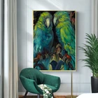 Современная Картина на холсте, настенное искусство, зеленый, красный, попугай, картина, плакат и принты для украшения дома в скандинавском стиле гостиной, спальни