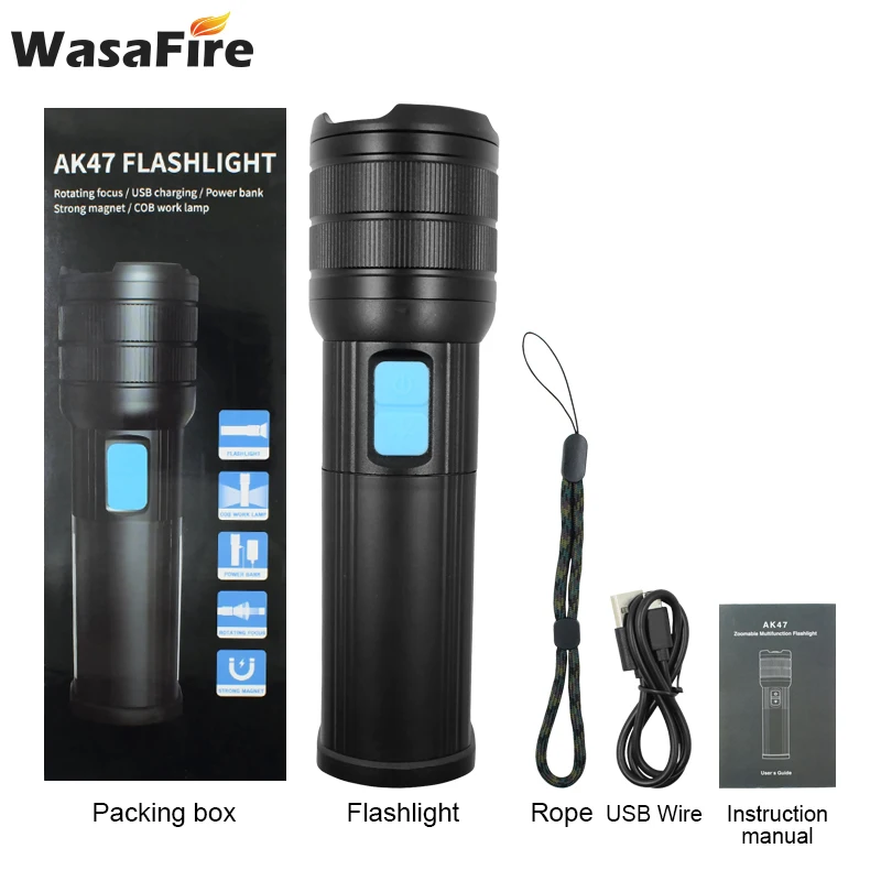 구매 Wasafire 2 개/몫 Zoomable L2 + 2 * COB 작업 손전등 충전식 3 모드 랜턴 화이트/레드/블루 라이트 토치 캠핑 작업