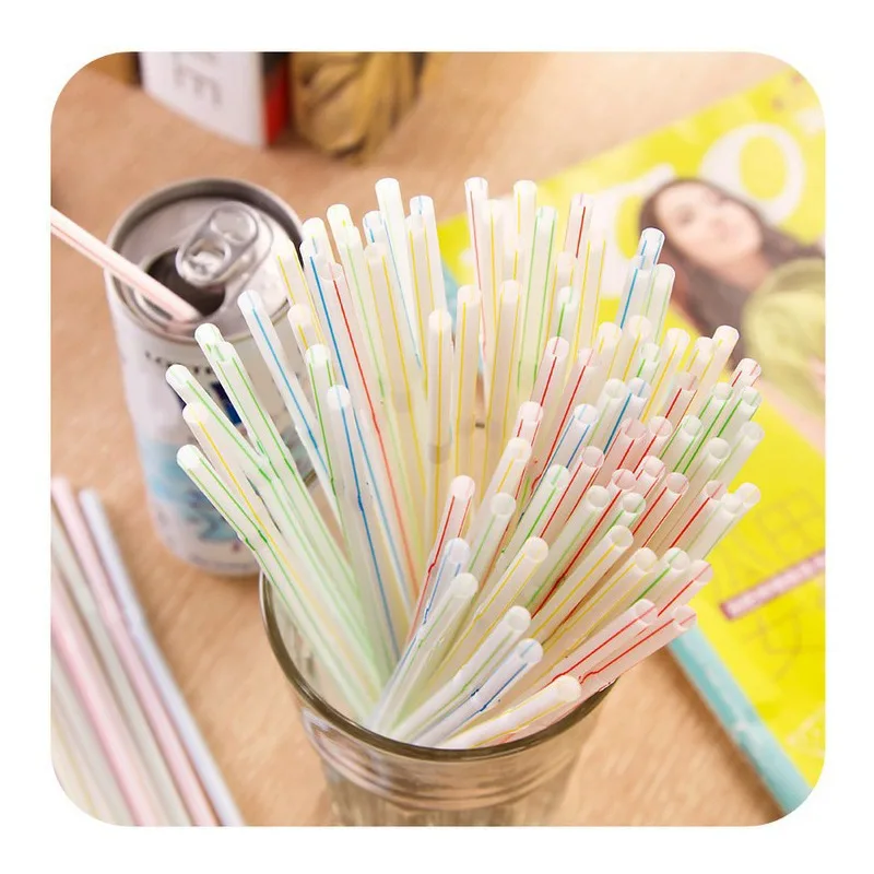 Изогнутые разноцветные пластиковые флуоресцентные соломинки для напитков 100 шт.