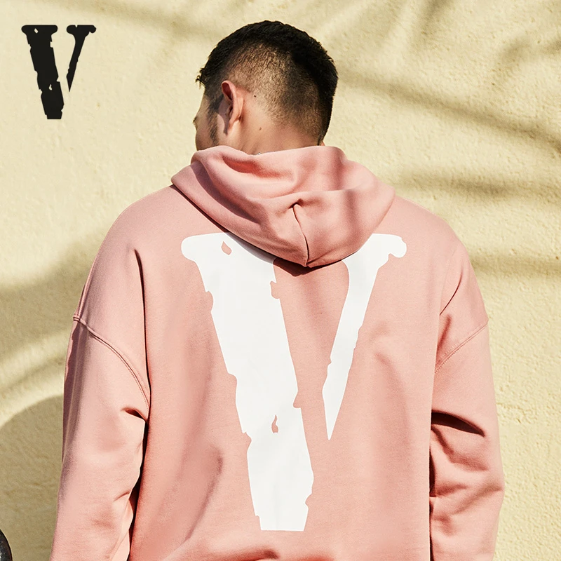 VLONE Hoodies Sweatshirts 21SS big V high street female cherry blossom pink destruction side hooded long-sleeved  tide brand