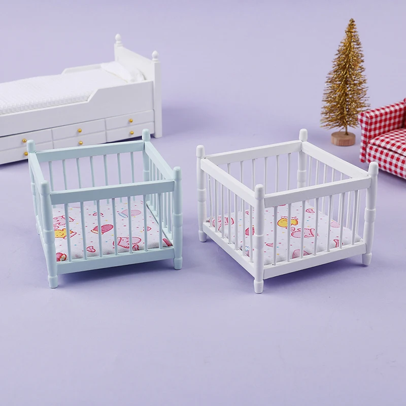 1:12 Dollhouse Miniature White Baby Bed Wooden Cradle Doll House Accessories For Dollhouse Decoration