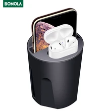 Bonola Fast Wireless Car Charger Cup for iPhone XsMax/Xr/8 Car Charging for Apple Airpods Qi Wireless Charger For Samsung S10/S9