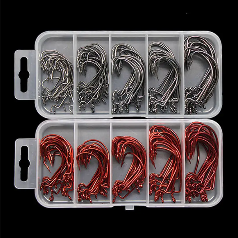 

100 шт., высокоуглеродистые крючки для рыбы, размеры 2, 1, 1/0, 2/0, 3/0