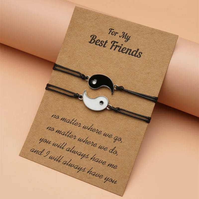 

Charmsmic New Best Friends Forever Chinese Tai Chi Pendant Bracelets Make A Wish Card DIY Jewelry Decoration Mother's Day Gift