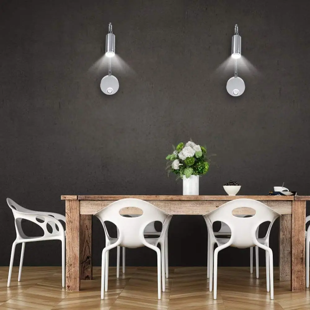 Современная светодиодная настенная лампа с гибким шлангом серебристый