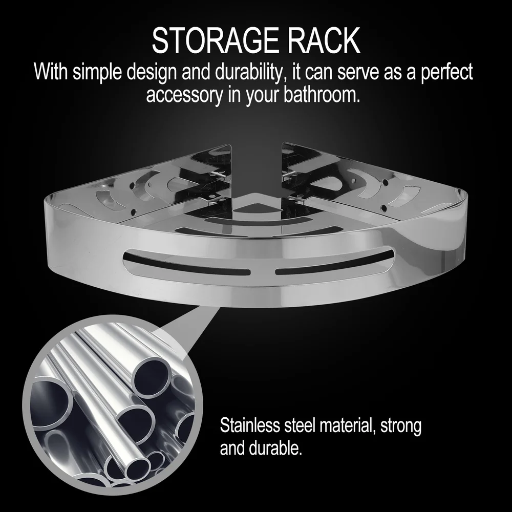 

Stainless Steel Bathroom Storage Corner Rack Organizer Shelf with Hooks