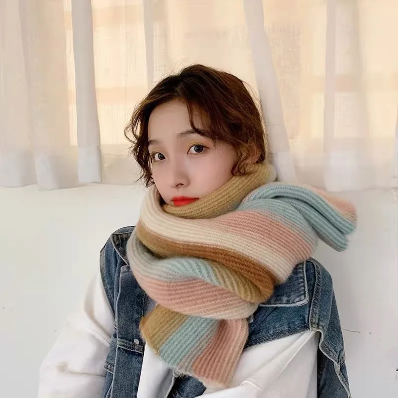 160 см новые женские шарфы обертывания зимние модные радужные полосатые толстые