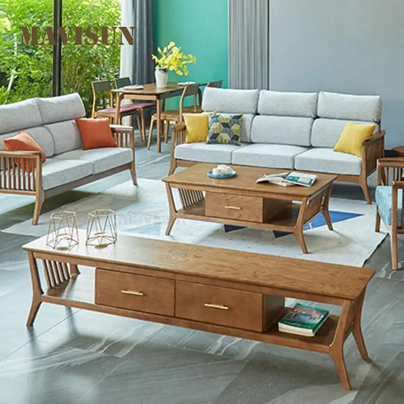 

Nordic Postmodern Small Coffee Table Set For Living Room TV Cabinet And Tea Table Combination High-end Solid Wood Furniture