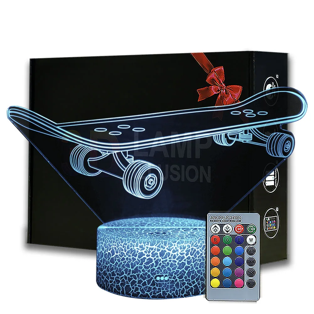 

Skateboard 3D Night Light ABS Base Acrylic Lightboard Room Bedside Desk Lamp Home Decor Lighting Dropshipping 3d Illusion Lamp